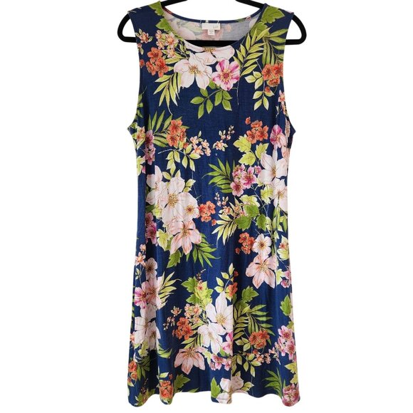 J. Jill Sleeveless Dress Floral Stretch Comfy Hawaiian Casual Petite L (LP) - Picture 1 of 8